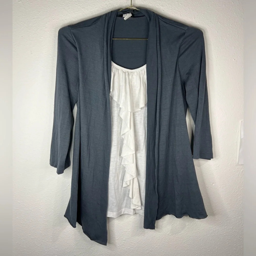 Perception Concept Gray Cover Up Stitched In White Ruffle Top Size Small